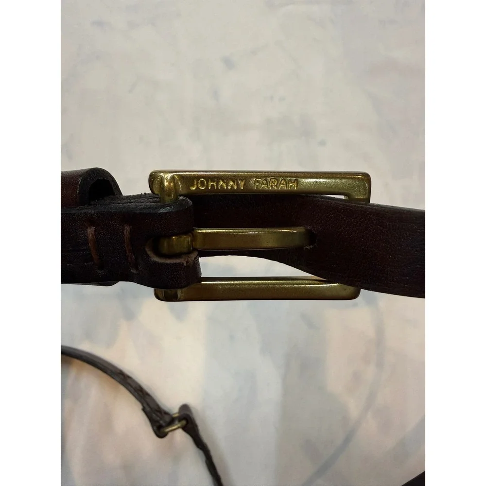 JOHNNY FARAH Womens Brown Brass Double Wrap Leather Belt .75x71